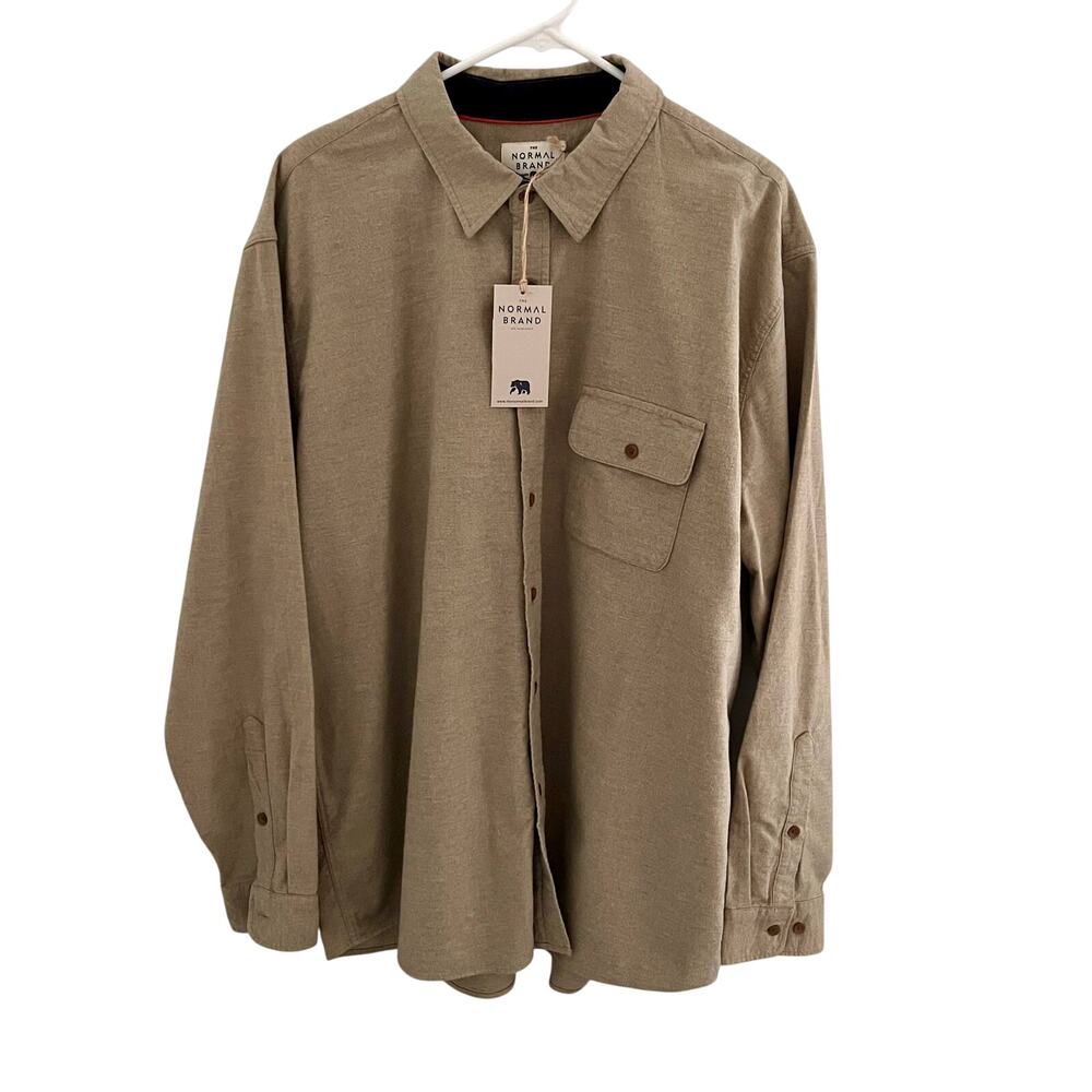 The Normal Brand Mens Shirt Size 2XL Chamois Woven Long Sleeves Stone Button Up
